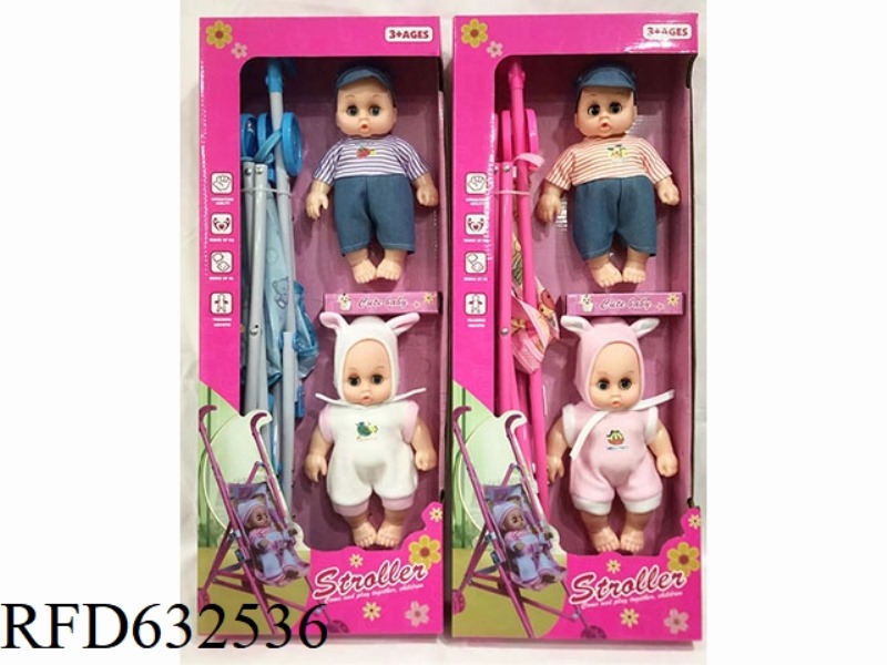10 INCH FULL VINYL WATER AND URINE BABY WITH COMBING MIRROR, BOTTLE, TOILET