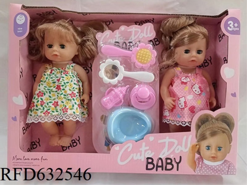 10 INCH FULL VINYL WATER AND URINE BABY WITH COMBING MIRROR, BOTTLE, TOILET