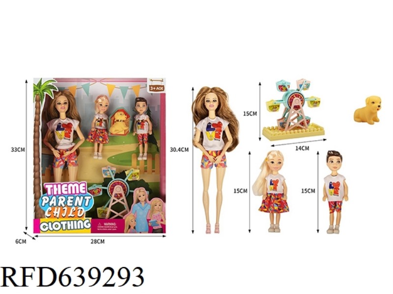 THEME PARK FAMILY PACK SERIES 11.5 INCH 9 JOINT SOLID WOMAN BARBIE FAMILY PACK A FAMILY OF THREE WIT