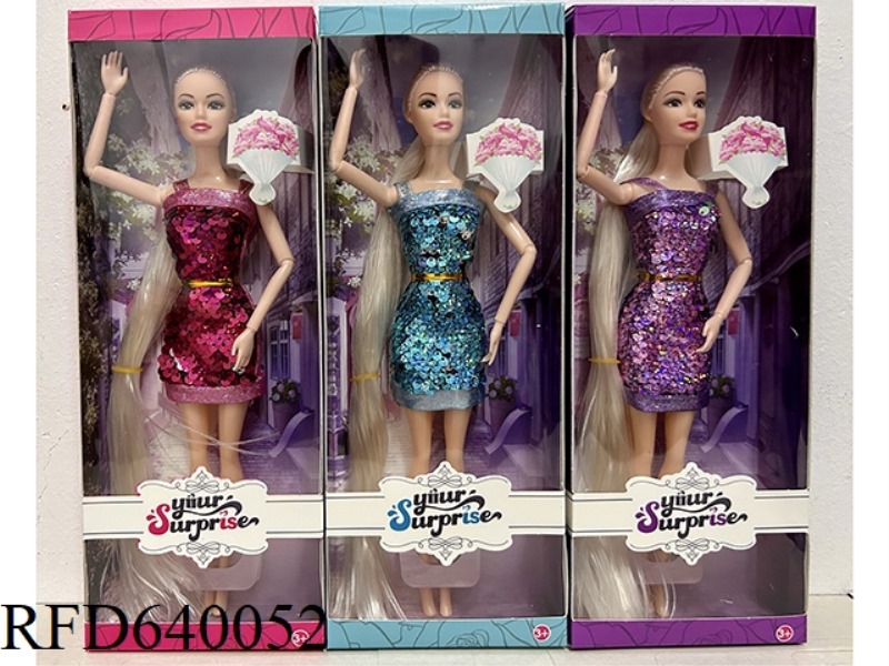 11-INCH SOLID 9-JOINT BARBIE SEQUINED SHORT SKIRT CLOTHING LONG HAIR
