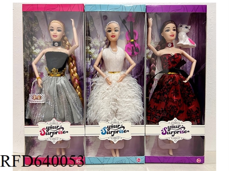 11-INCH SOLID 9-JOINT BODY BARBIE DRESS SET WITH BAG AND MULTI-COLOR LONG HAIR.