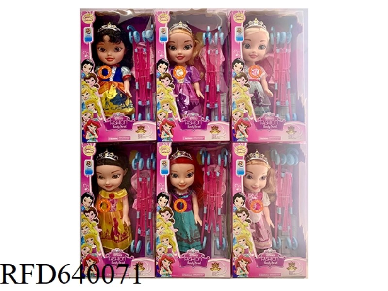 14-INCH MUSIC BODY VINYL HANDS AND FEET SIX PRINCESS DOLL 3D GLASS EYES WITH CART WITH LIGHT MUSIC