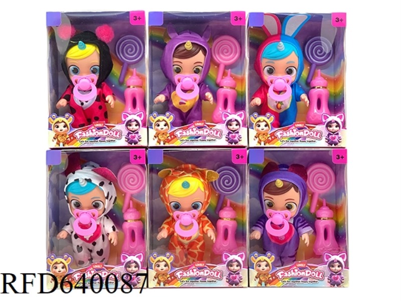 8-INCH FULL-BODY VINYL YUNBO UNICORN CRYING DOLL CAN DRINK WATER WITH LOLLIPOP NIPPLE BOTTLE ACCESSO