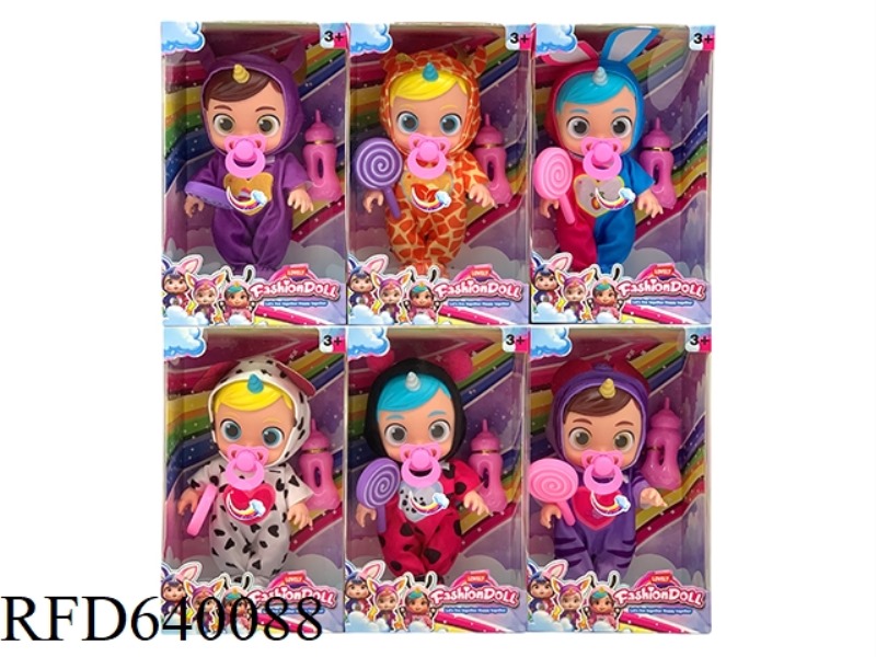 12-INCH VINYL YUNBO UNICORN CRYING DOLL CAN DRINK WATER WITH LOLLIPOP NIPPLE BOTTLE ACCESSORIES.