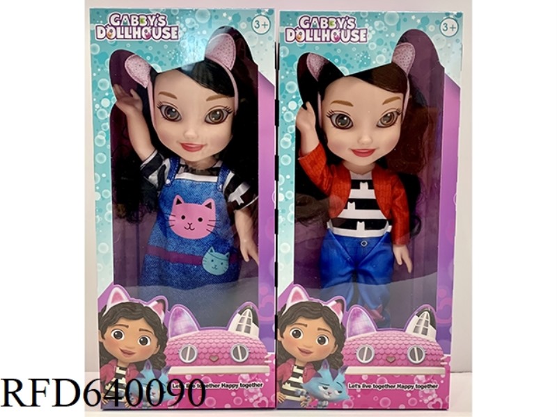14 INCH VINYL BODY COVER GABBY DOLL WITH 3D GLASS EYES AND MUSIC.