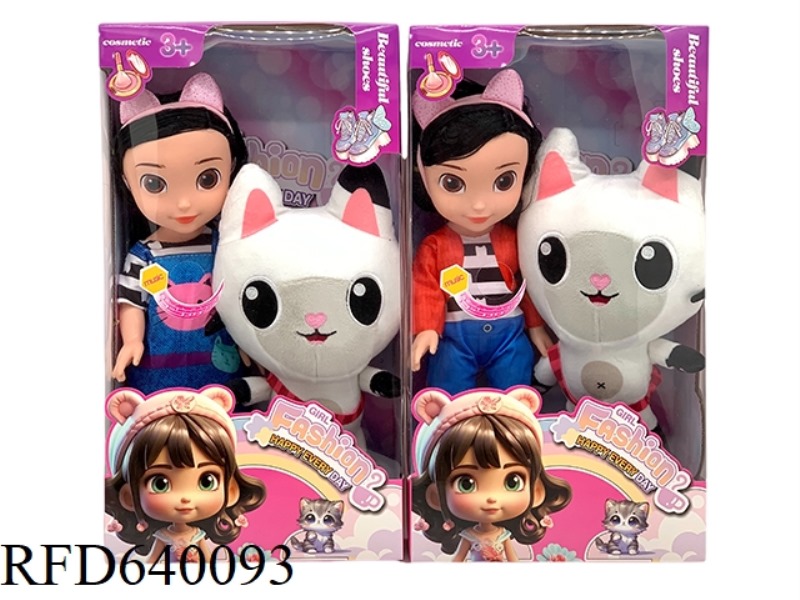 14-INCH BARE BODY GABBY DOLL WITH 3D GLASS EYES AND MUSIC WITH MERMAID CAT PLUSH TOYS