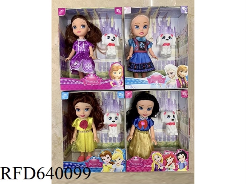 6-INCH REAL PRINCESS DOLL 6 THEMED CLOTHES WITH PET DOG TOY ACCESSORIES 8PCS