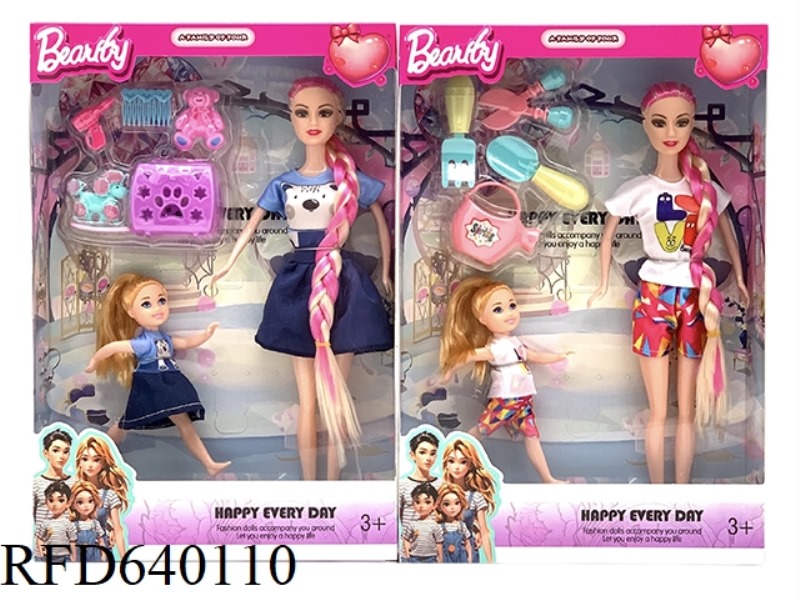 11 INCH BARBIE DOLL WITH 5 INCH GIRL WITH TOY ACCESSORIES SUIT.
