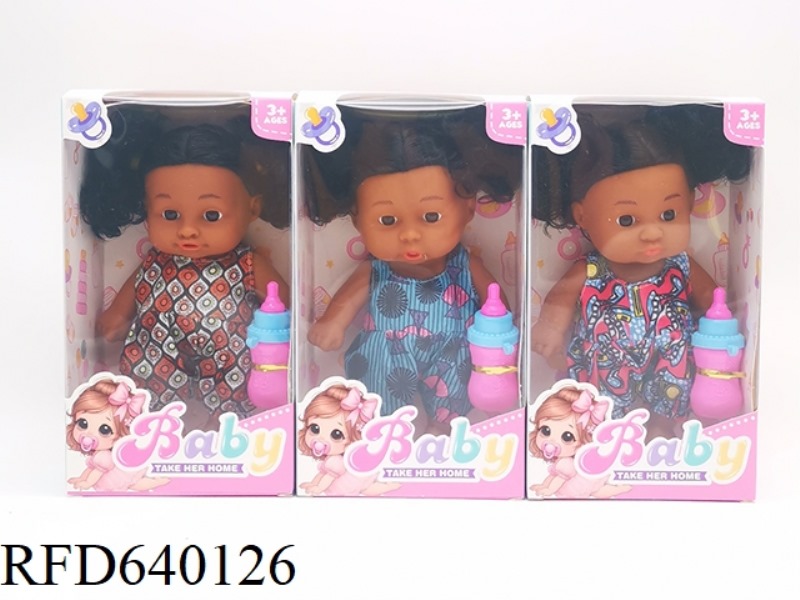 8 INCH VINYL BLACK DOLL WITH MUSIC+BOTTLE