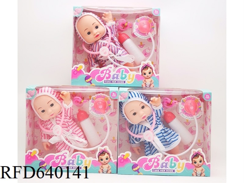 10 INCH VINYL BOY DOLL WITH MUSIC+BOTTLE+STETHOSCOPE+NIPPLE