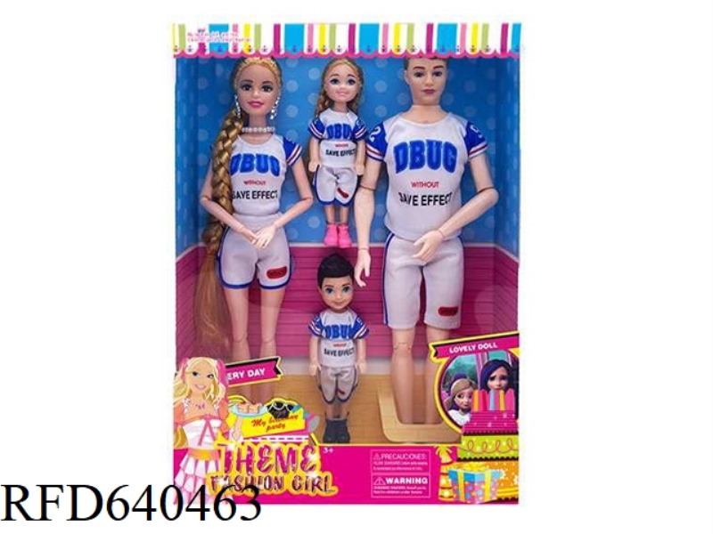 NEW UPSCALE 11.5 SOLID 11 JOINTS FASHION FAMILY OF FOUR BARBIE WITH EARRINGS NECKLACE