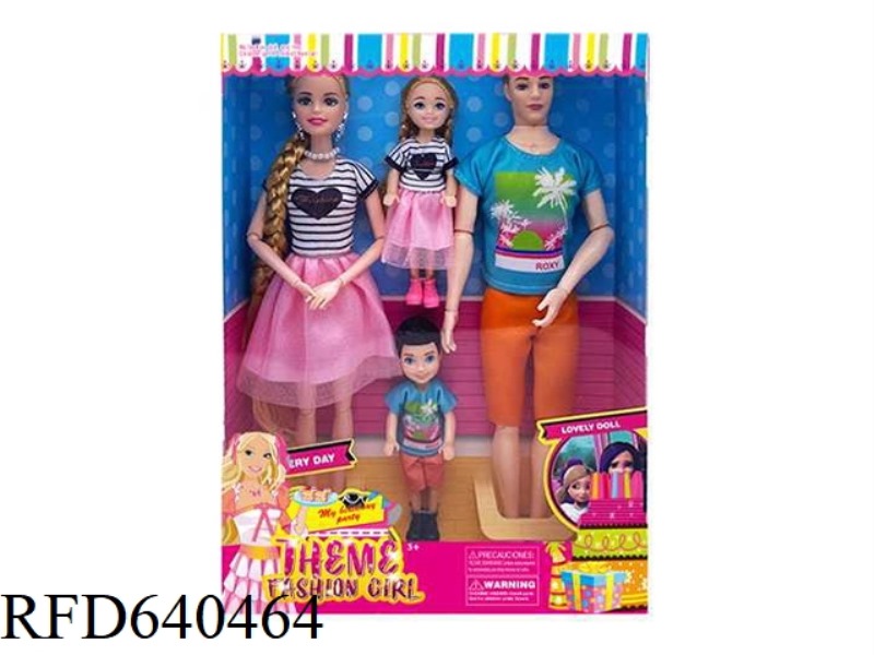 NEW UPSCALE 11.5 SOLID 11 JOINTS FASHION FAMILY OF FOUR BARBIE WITH EARRINGS NECKLACE