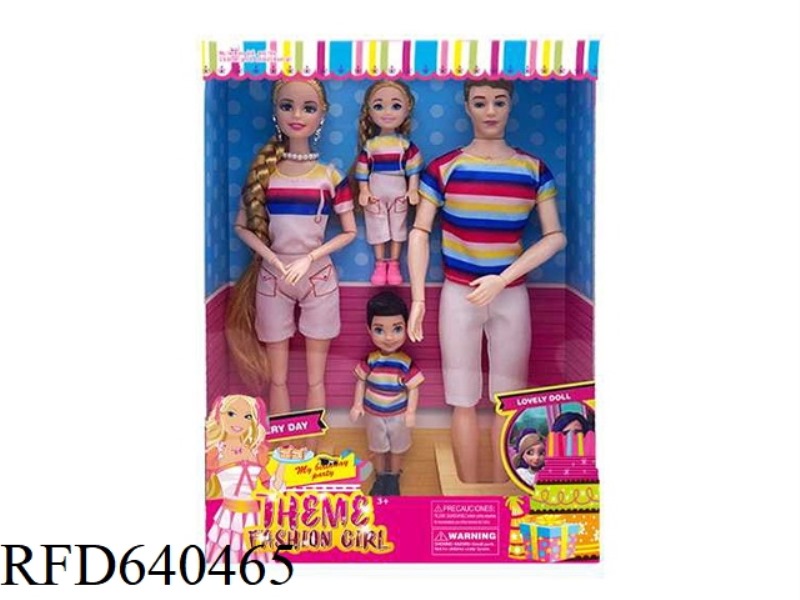 NEW UPSCALE 11.5 SOLID 11 JOINTS FASHION FAMILY OF FOUR BARBIE WITH EARRINGS NECKLACE