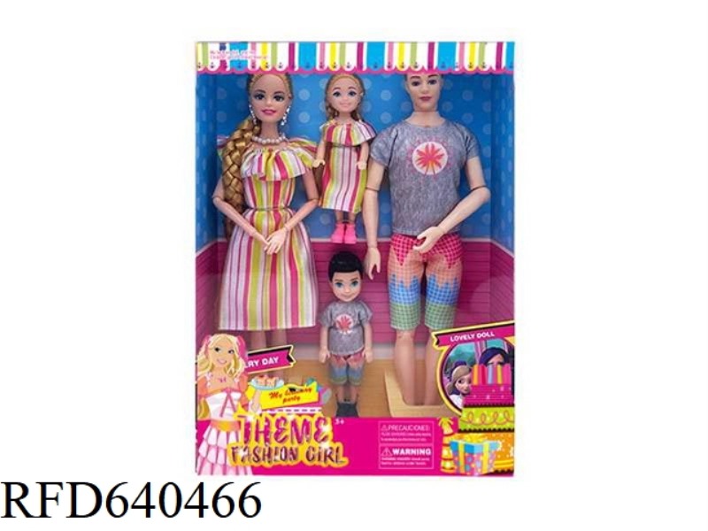 NEW UPSCALE 11.5 SOLID 11 JOINTS FASHION FAMILY OF FOUR BARBIE WITH EARRINGS NECKLACE