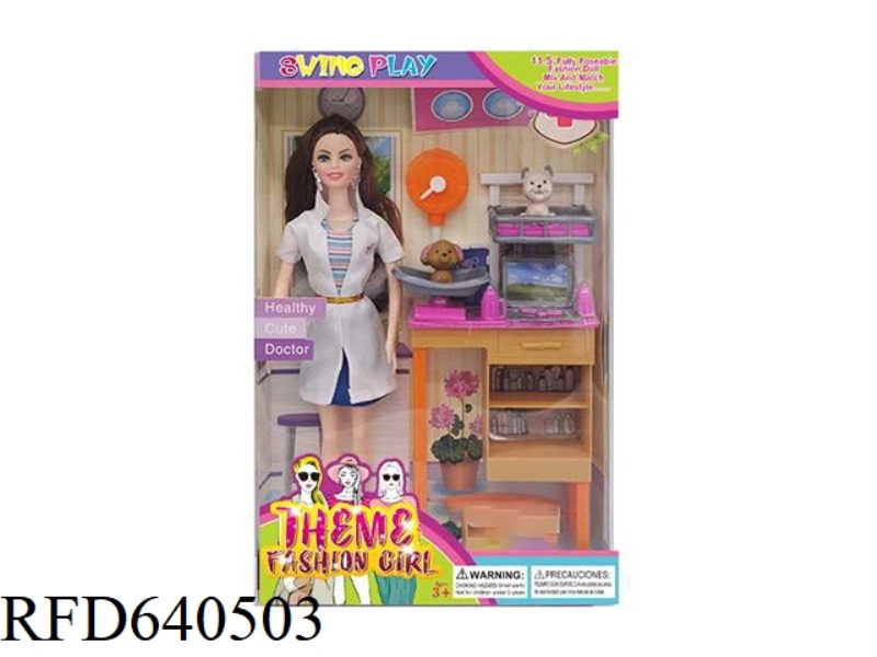 PREMIUM 11.5 INCH LIVE HAND PET DOCTOR THEMED BARBIE WITH EARRINGS AND DOG ACCESSORIES