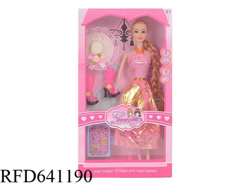 11.5 INCH LIVE HAND FASHION DRESS BARBIE WITH SMALL SUITCASE AND HAT SHOES