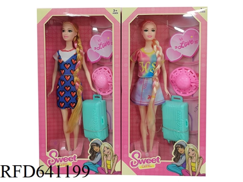 11.5 INCH LIVE HAND FASHION DRESS BARBIE WITH HAT AND SUITCASE