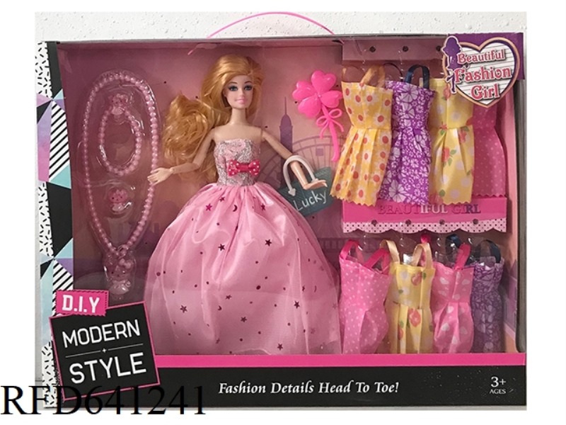 HIGH-END BOX 11.5 INCH SOLID BODY 9 JOINTS BIG WEDDING DRESS BARBIE WITH LARGE NECKLACE BLISTER BELT