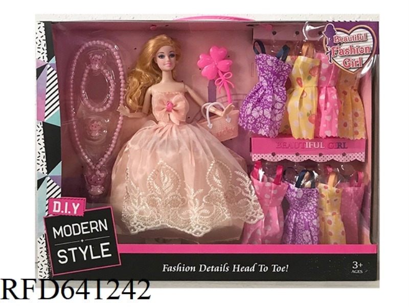 HIGH-END BOX 11.5 INCH SOLID BODY 9 JOINTS BIG WEDDING DRESS BARBIE WITH LARGE NECKLACE BLISTER BELT