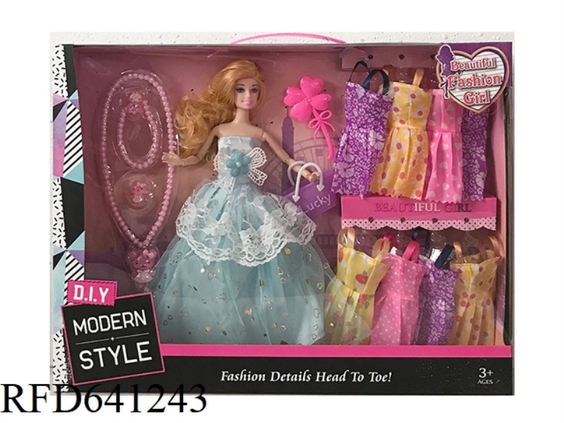 HIGH-END BOX 11.5 INCH SOLID BODY 9 JOINTS BIG WEDDING DRESS BARBIE WITH LARGE NECKLACE BLISTER BELT