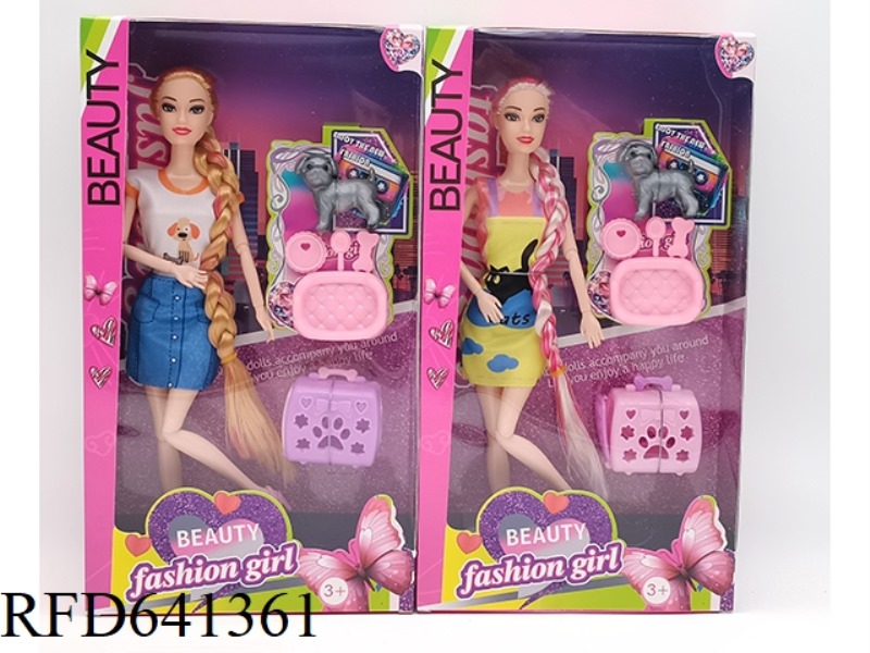 11.5-INCH ELEVEN-JOINT FASHION BARBIE WITH PET DOG+PLATE+DOG CAGE