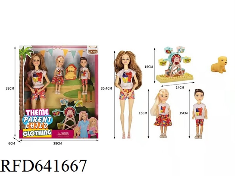 THEME PARK FAMILY PACK SERIES 11.5 INCH 9 JOINT SOLID WOMAN BARBIE FAMILY PACK A FAMILY OF THREE WIT