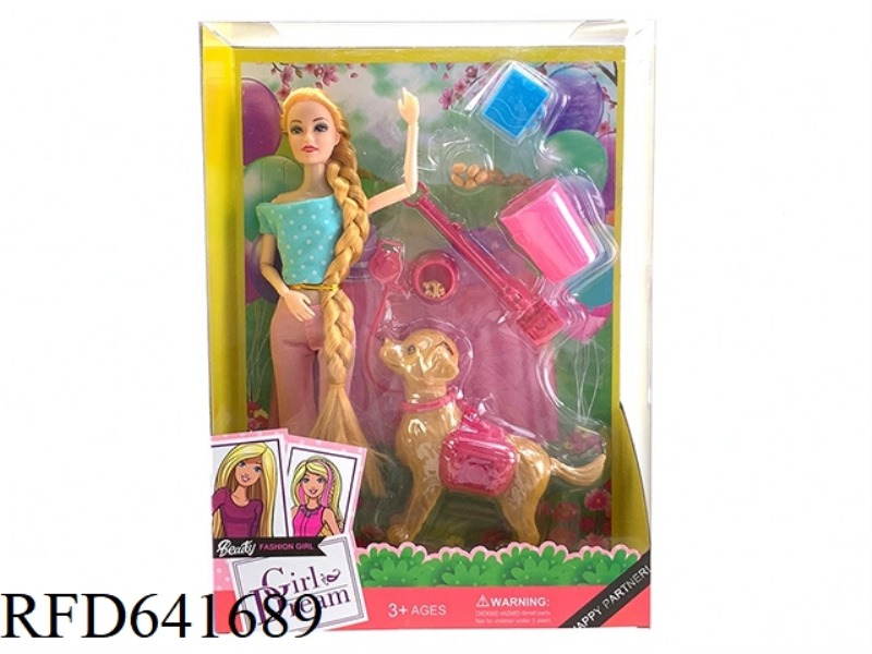 THEME SERIES 11.5 INCH 9 KNUCKLE BODY PET LONG HAIR BARBIE WITH PET SET PET HAS FEATURES