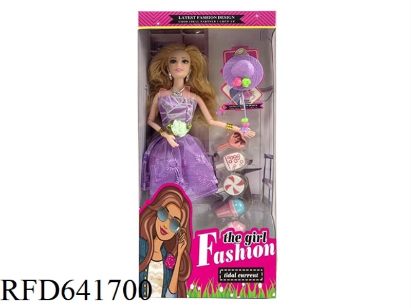 11.5-INCH FULL-BODY 9-JOINT SHORT DRESS BARBIE WEARS EARRINGS, NECKLACE, BRACELET, HAT, ICE CREAM BL