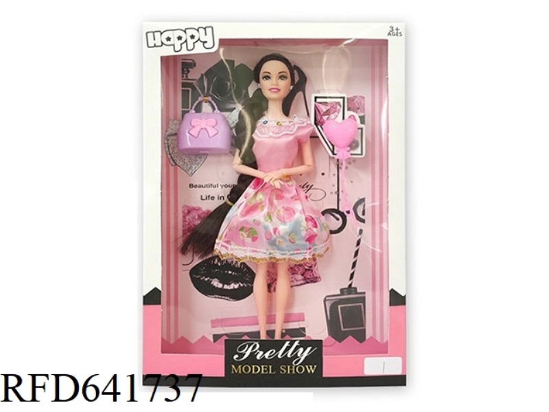 11.5-INCH FULL-BODY, 9-ARTICULAR DRESS BARBIE WEARS EARRINGS, TOTE, AND BALLOONS