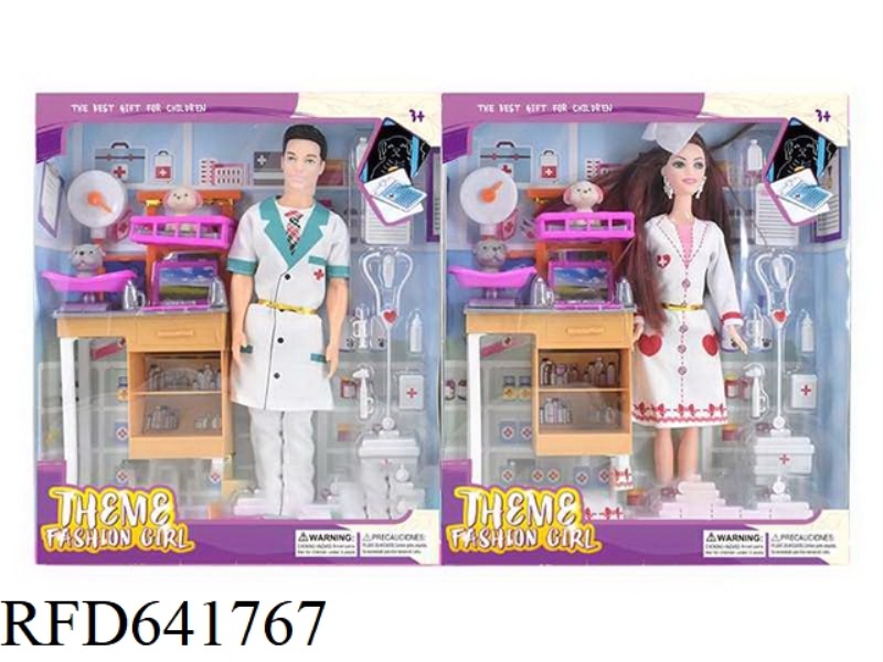 11.5 INCH LIVE HAND DOCTOR THEMED BARBIE WITH TABLE, STETHOSCOPE BLISTER ACCESSORIES