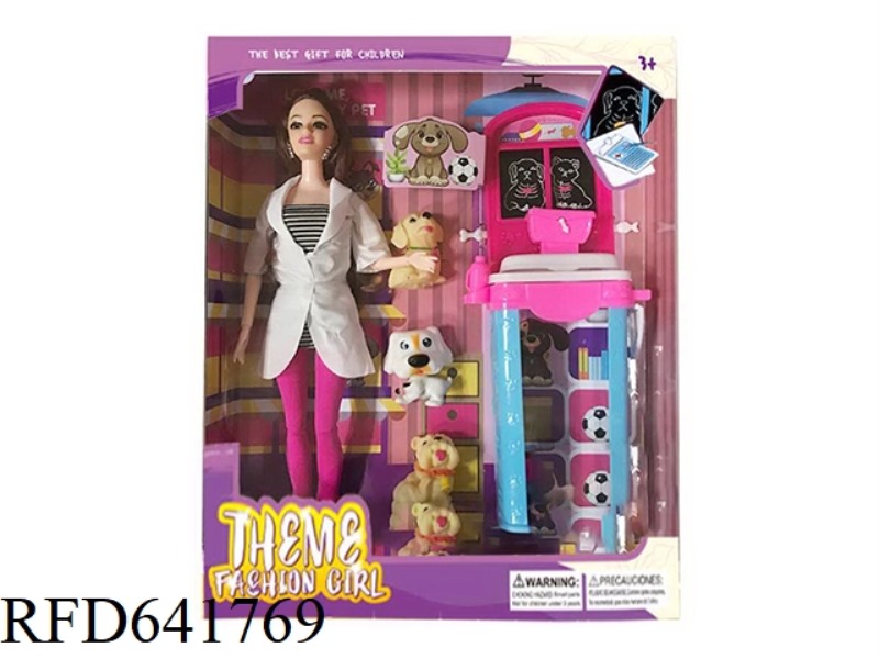 11.5 INCH BODY 11 JOINTS LIVE HAND FEMALE DOCTOR THEME BARBIE BELT, EARRINGS, PET DOG ACCESSORIES