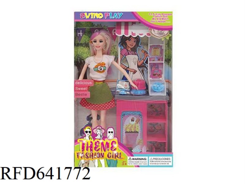 11.5 INCH BODY LIVE HAND CAKE THEMED BARBIE WITH EARRING ACCESSORIES