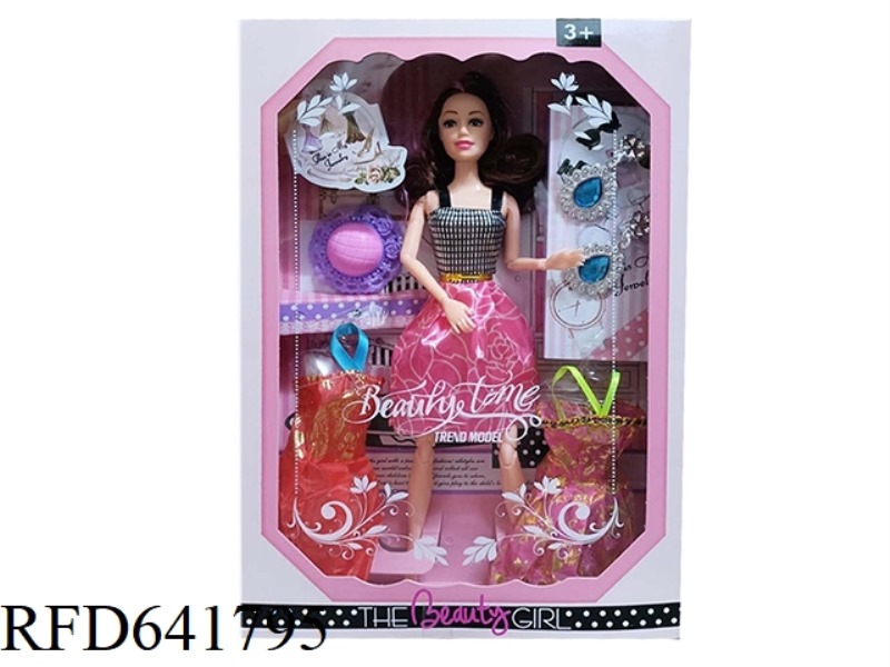 11.5-INCH FULL-BODY 11-JOINT FASHION SHORT DRESS BARBIE WITH 2 SETS OF HANGING DRESSES, HATS, EARRIN