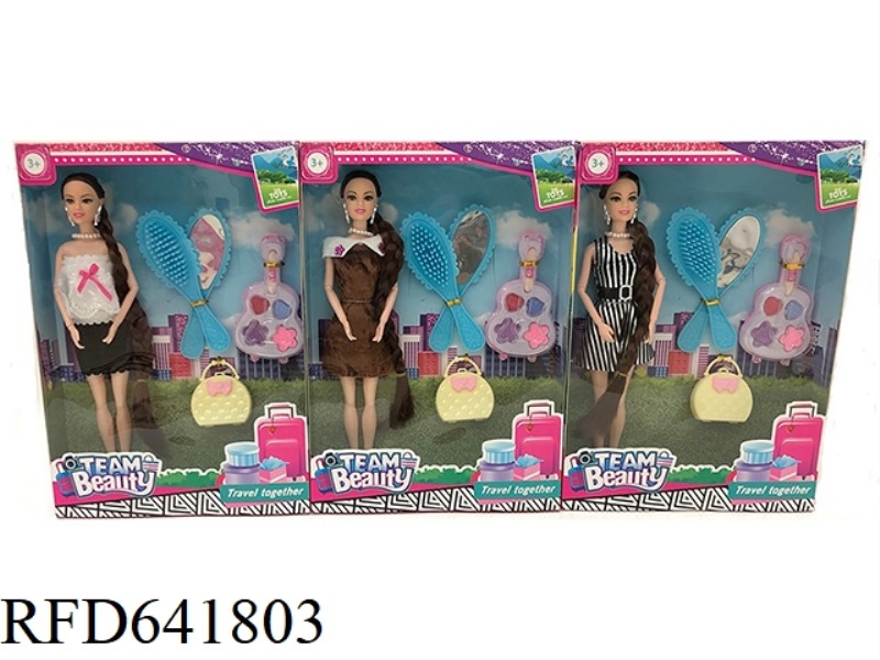 11.5 INCH SOLID 9 JOINT FASHION SKIRT BARBIE WITH EARRINGS, NECKLACE, HAIRBRUSH, MIRROR, HANDBAG