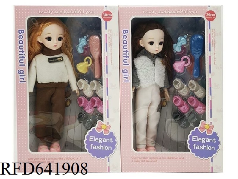 BEAUTIFUL 3D REAL EYES 14 INCHES SOLID BODY 12 JOINTS FAT CHILD BARBIE DOLL WITH PLASTIC SUCTION ACC