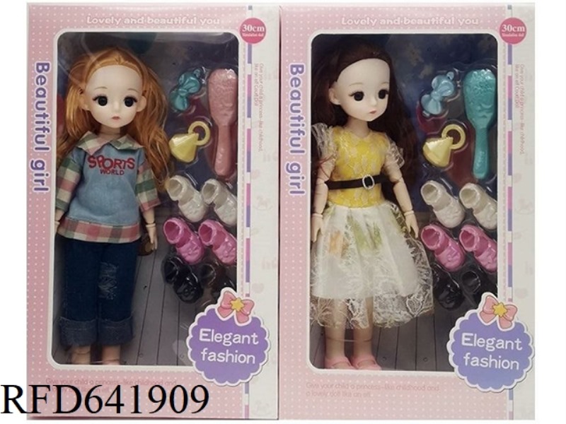 BEAUTIFUL 3D REAL EYES 14 INCHES SOLID BODY 12 JOINTS FAT CHILD BARBIE DOLL WITH PLASTIC SUCTION ACC