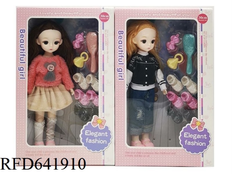 BEAUTIFUL 3D REAL EYES 14 INCHES SOLID BODY 12 JOINTS FAT CHILD BARBIE DOLL WITH PLASTIC SUCTION ACC