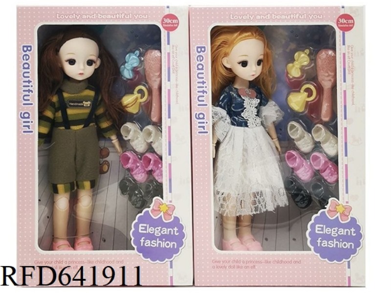 BEAUTIFUL 3D REAL EYES 14 INCHES SOLID BODY 12 JOINTS FAT CHILD BARBIE DOLL WITH PLASTIC SUCTION ACC