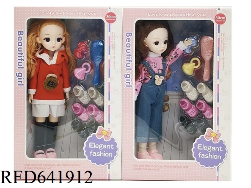 BEAUTIFUL 3D REAL EYES 14 INCHES SOLID BODY 12 JOINTS FAT CHILD BARBIE DOLL WITH PLASTIC SUCTION ACC