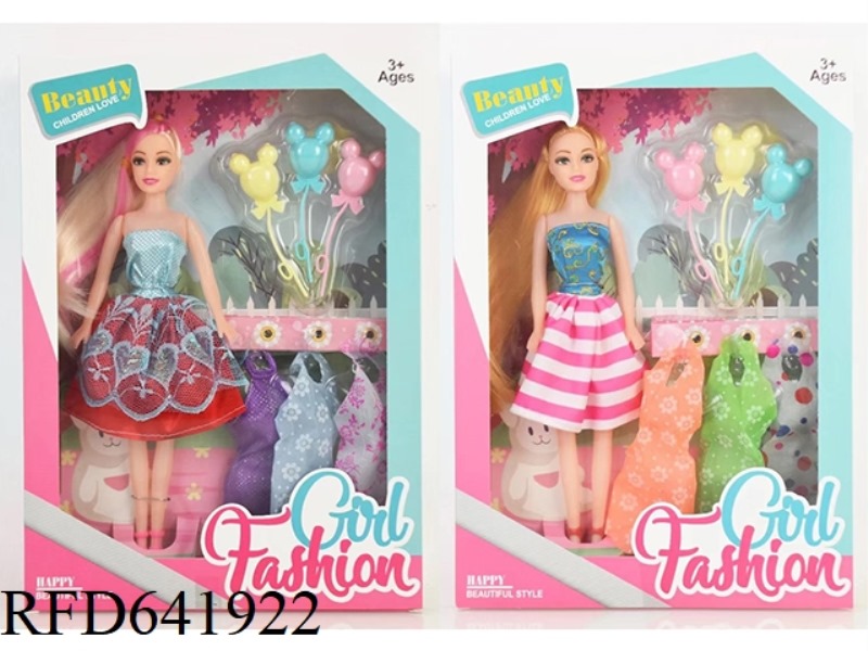 11.5 INCH BARE HAND FASHION SKIRT BARBIE WITH HANGING CLOTHES, BALLOON BLISTER ACCESSORIES