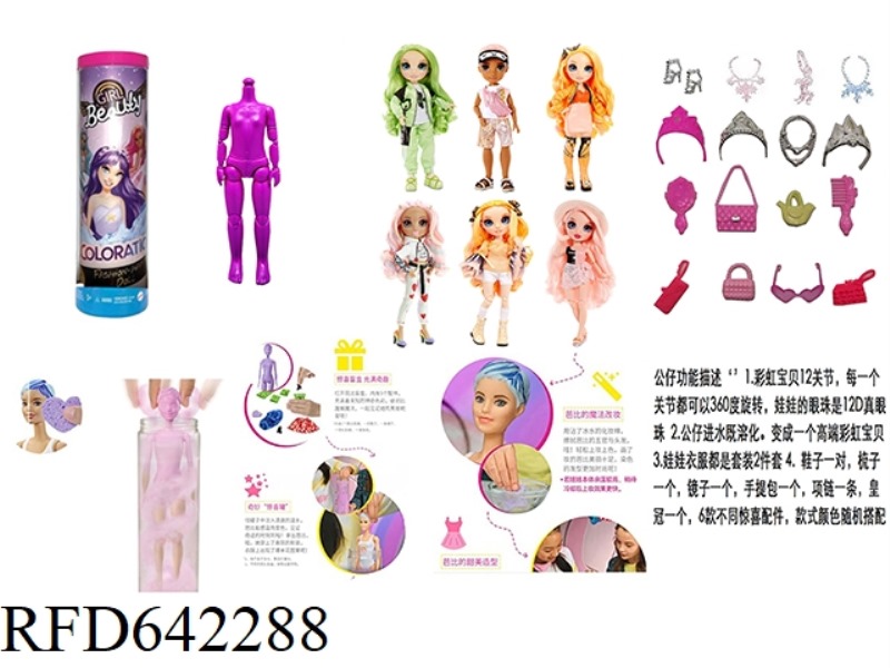 WATER-SOLUBLE COLOR-CHANGING SERIES 1: 1 10-INCH 12-JOINT REAL GLASS EYES RAINBOW HIGH RAINBOW HIGH