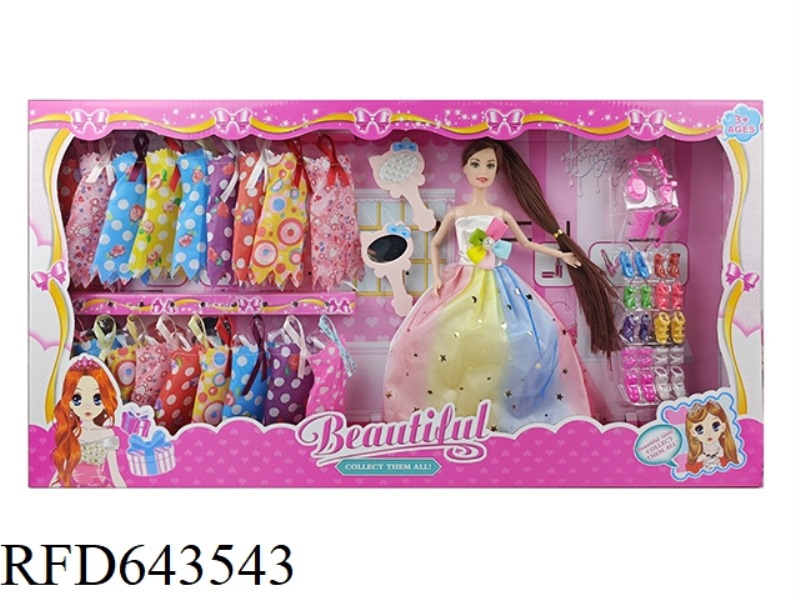 11-INCH BARBIE DOLL WITH LONG HAIR AND NINE JOINTS AND CAT'S HEAD COMB MIRROR EXTENDED LADDER PLASTI