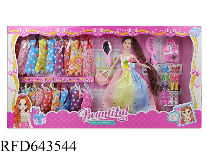 11-INCH BARBIE DOLL WITH LONG HAIR AND NINE JOINTS PLUS COMB MIRROR AND BAG WITH EXTENDED LADDER PLA
