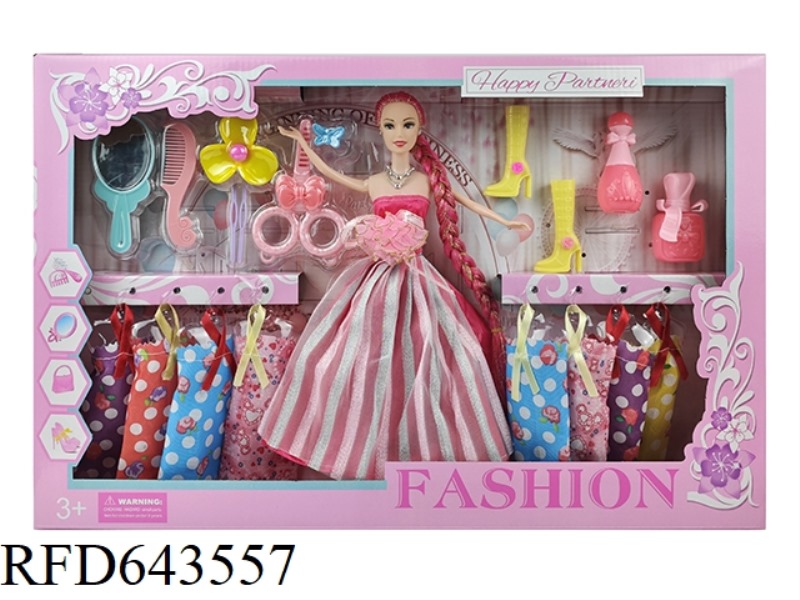 11-INCH REAL LONG BRAID MOBILE BARBIE PLUS COMB MIRROR SCISSORS PLASTIC ACCESSORIES PLUS BOOTS AND P