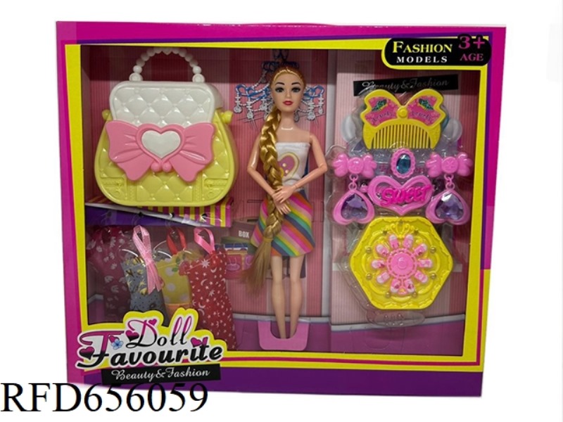 11.5 INCH BARBIE HANDBAG, COMB AND EARRINGS