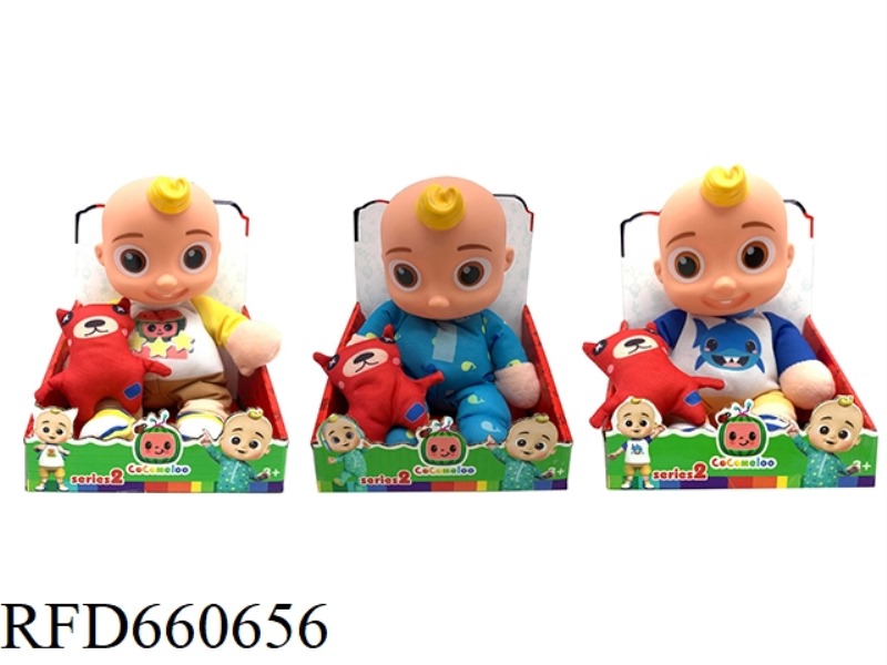 10 INCH VINYL HEAD COTTON BODY COCOMELON SUPER BABY WITH 4 DIFFERENT THEME MUSIC AND CHRISTMAS MUSIC