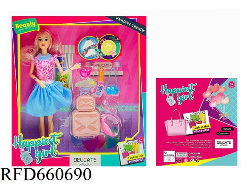 THE NEW 11.5-INCH, 9-ARTICULAR STYLISH HIGH-END DRESS BARBIE WITH BRACELET, HAT, SNEAKERS, TRAVEL BL