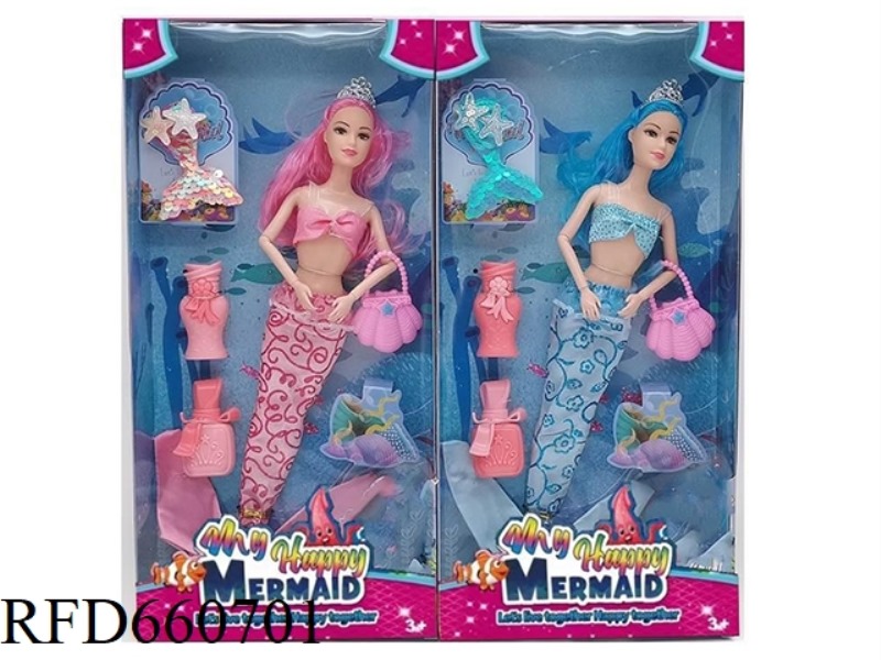 NEW 14-INCH LONG HAIR MERMAID WITH CROWN, HAIR CLIP, SUBMARINE AQUARIUS TWO MIXED