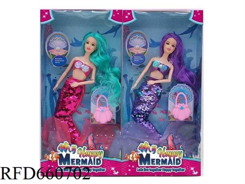 NEW 14-INCH LONG SHINY PIECE MERMAID WITH TOTE BAG TWO MIXED