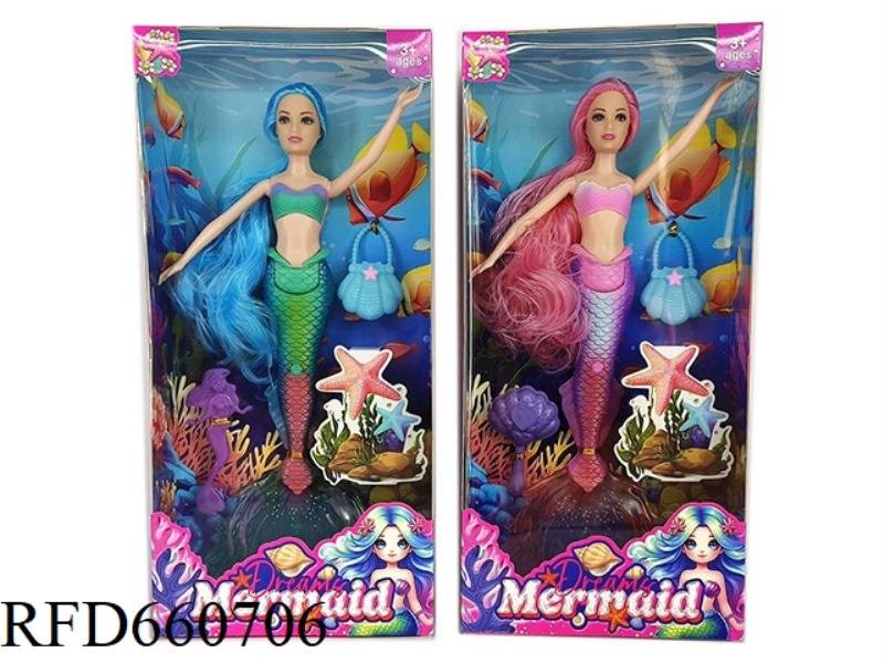 NEW 14-INCH LONG HAIR MERMAID WITH TOTE BAG, SUBMARINE PET TWO MIXED LIGHTING MUSIC